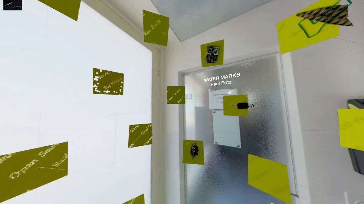 Interior view of the Spinning in Fluid Dreams VR world, Water Marks by Paul Fritz
