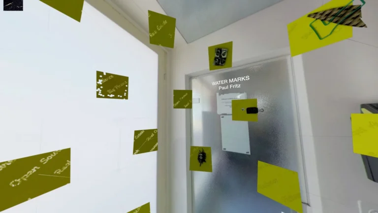 Interior view of the Spinning in Fluid Dreams VR world, Water Marks by Paul Fritz